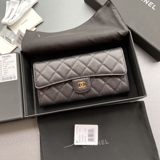 Chanel Grained Calfskin Long Wallet with Back Pocket A0241