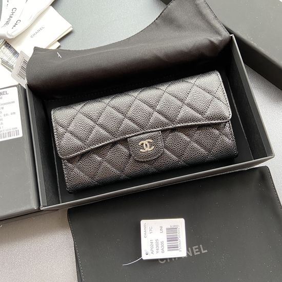 Chanel Grained Calfskin Long Wallet with Back Pocket A0241