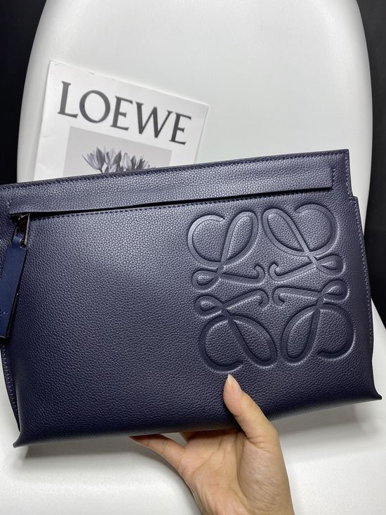 Loewe T Pouch Dark Blue Leather Clutch 3040