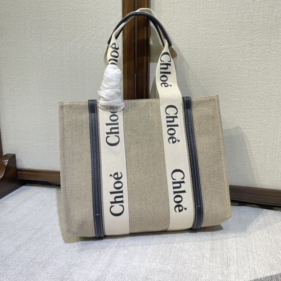 Chloe Woody Canvas Leather Tote Bag 6063