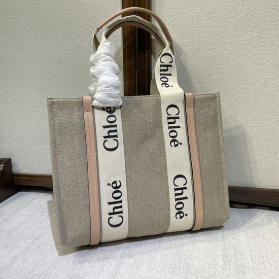 Chloe Woody Canvas Leather Tote Bag 6063