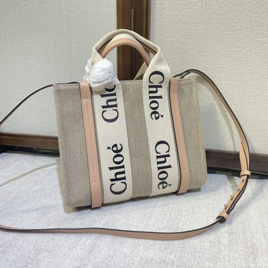 Chloe Woody Canvas Leather Tote Bag 6062