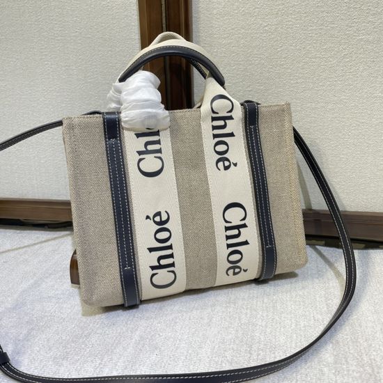 Chloe Woody Canvas Leather Tote Bag 6062