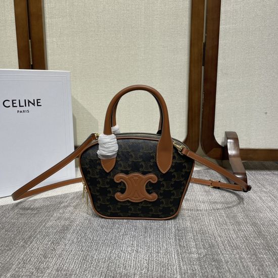 Celine Mini Brown Triomphe Cowhide Leather Bowling Bag 110462