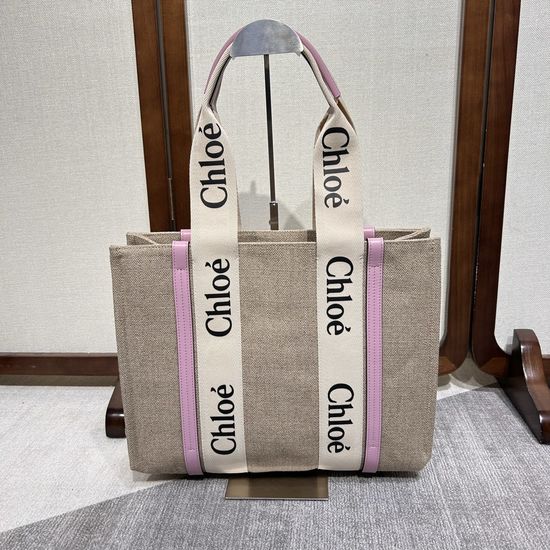 Chloe Woody Canvas Leather Tote Bag 6063