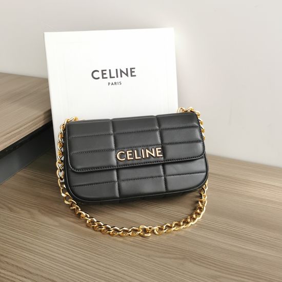 Celine Lambskin Chain Shoulder Bag 111273 Black Gold