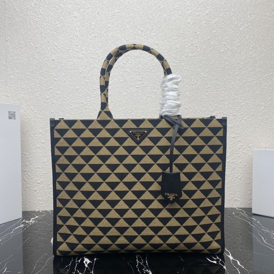 Prada Embroidered Fabric Tote Bag 1BA356