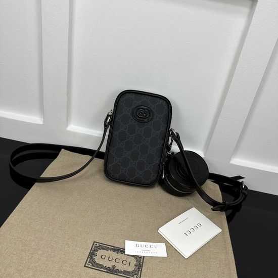 Gucci GG Supreme Interlocking G Mini Crossbody Phone Bag with Round Pouch 700959