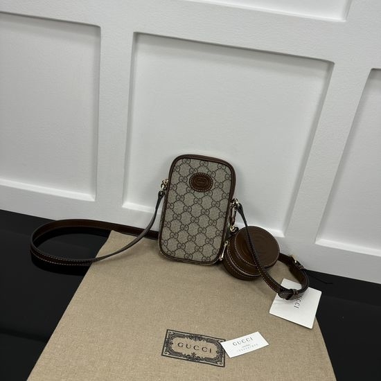 Gucci GG Supreme Interlocking G Mini Crossbody Phone Bag with Round Pouch 700959