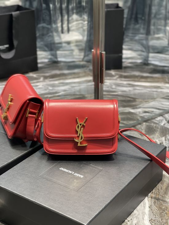Yves Saint Laurent Solferino Bright Red Gold Buckle Bag 634306