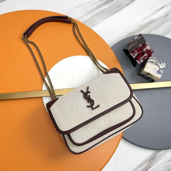 Yves Saint Laurent Niki Linen Blend Wine Red Bag 533037.Zx