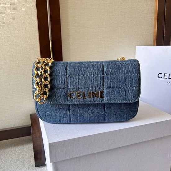 Celine Matelasse MONOCHROME Quilted Denim Shoulder Bag 111273