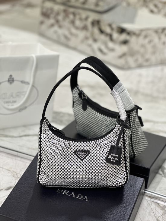 Prada Hobo Crystal Embellished Shoulder Bag 1NE515
