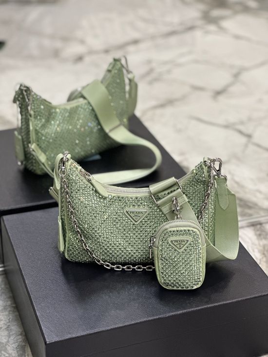 Prada Crystal Embellished Three-in-one Shoulder Bag 1BH204