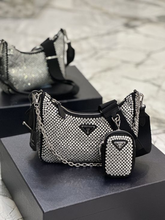 Prada Crystal Embellished 3-in-1 Crossbody Bag 1BH204