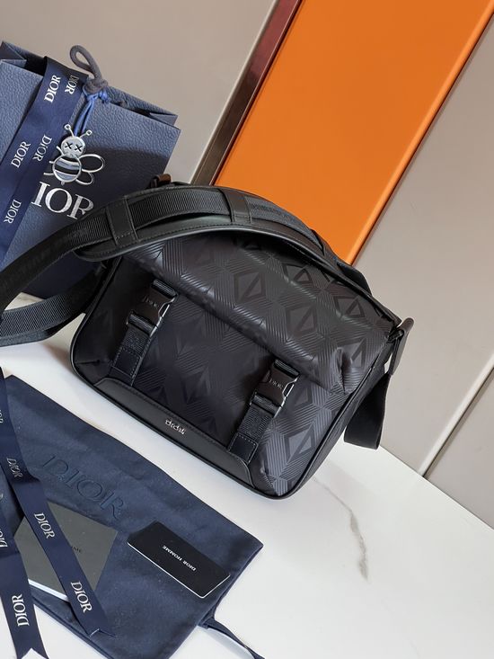 Christian Dior Explorer Bag Black Nylon CD Diamond Mirage Ski Capsule Pattern with Adjustable Shoulder Strap 2ESWS