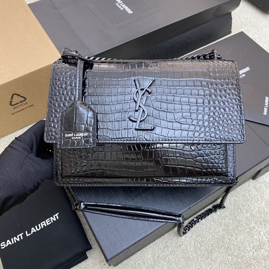 Yves Saint Laurent Sunset Black Chain Crocodile Bag 442906 19746