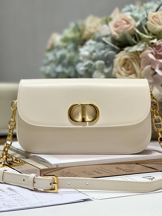 Christian Dior 30 Montaigne Avenue White Enamel Chain Handbag 9260