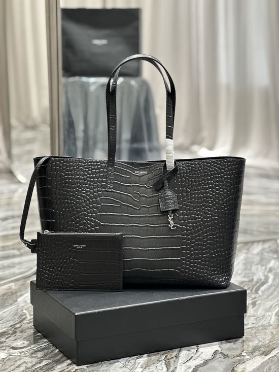 Yves Saint Laurent Shopping Tote Bag Crocodile Pattern Cowhide 394195