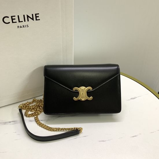 Celine Triomphe Glossy Leather Chain Wallet 10L033
