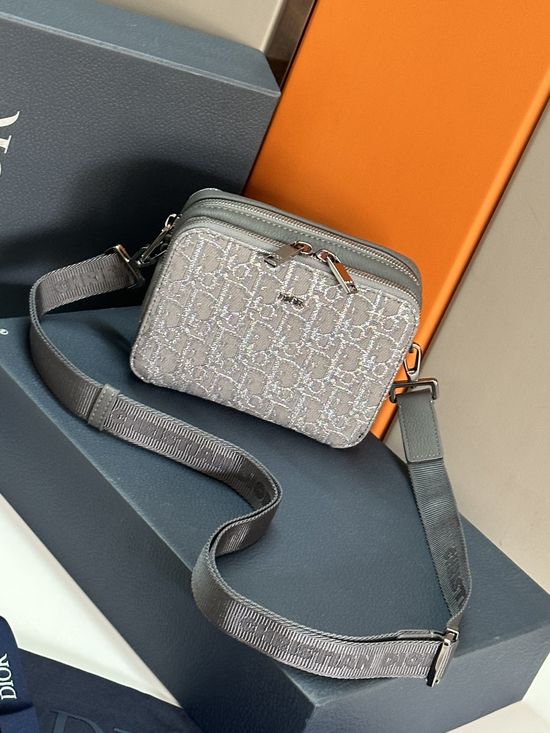 Christian Dior Oblique Motif Clutch with Strap Silver Gray 93310