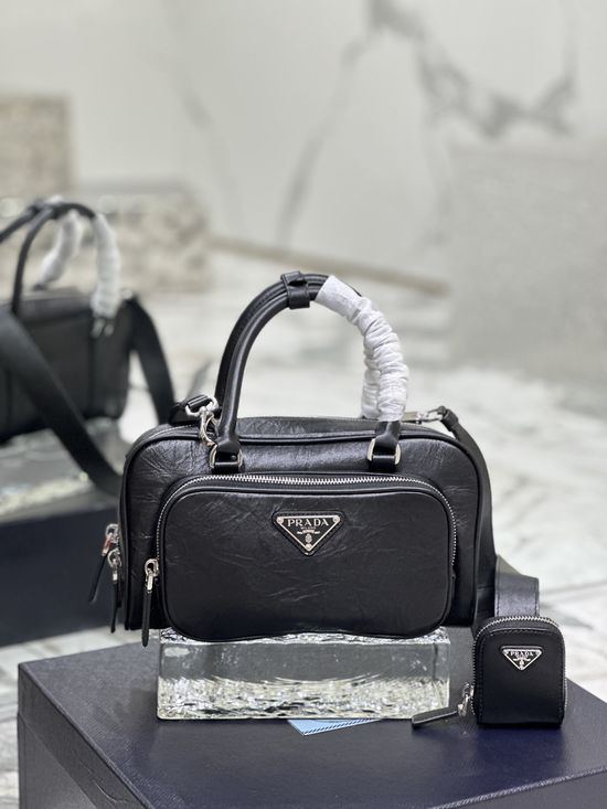 Prada Ruched Nappa Leather Bag Removable Strap 1BB099