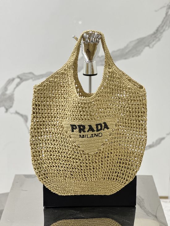 Prada Raffia Woven Tote Bag Embroidered Logo 1BG424
