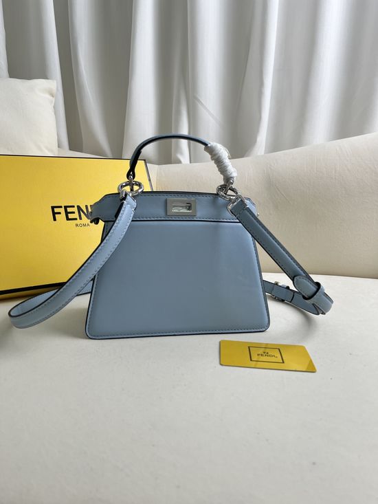 Fendi Peekaboo ISeeU Petite Blue Lambskin Handbag 0228