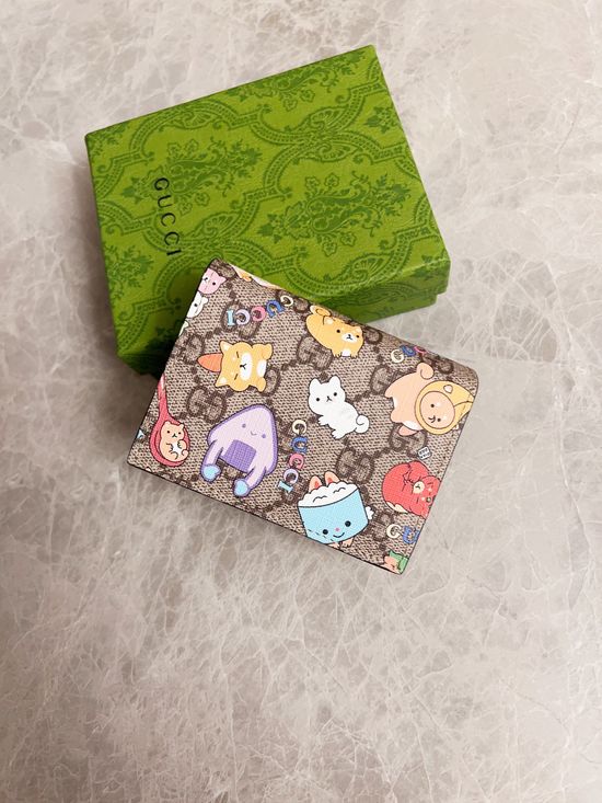 Gucci Camo Cartoon Pigmented Leather Card Wallet 736784