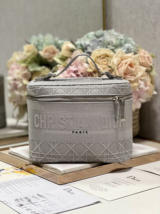 Christian Dior Gray Embroidered Cosmetic Pouch Large 8815