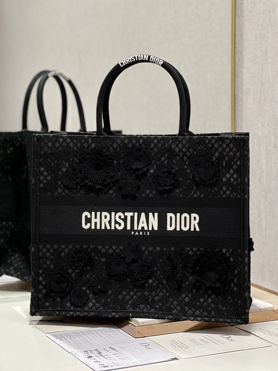 Christian Dior Book Tote Black Mesh Large 1286