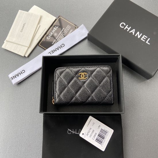 Chanel Grained Calfskin Zip Wallet A0216