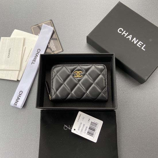 Chanel Wallet Lambskin Leather Small Zip Pouch A0216