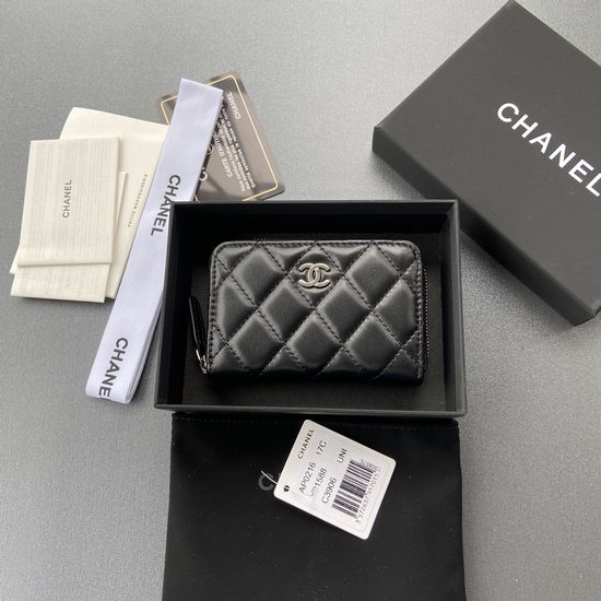 Chanel Wallet Lambskin Leather Small Zip Pouch A0216
