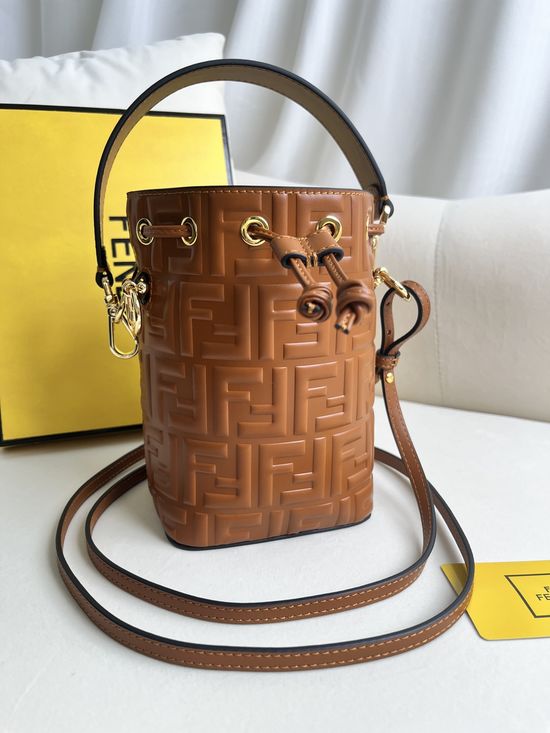Fendi Mon Tresor Brown Embossed Mini Bucket Bag 226