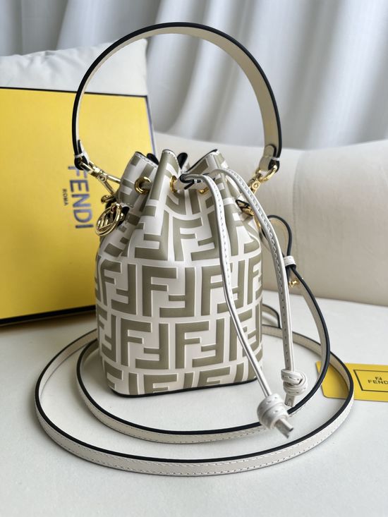 Fendi Mon Tresor White Embossed Mini Bucket Bag 226