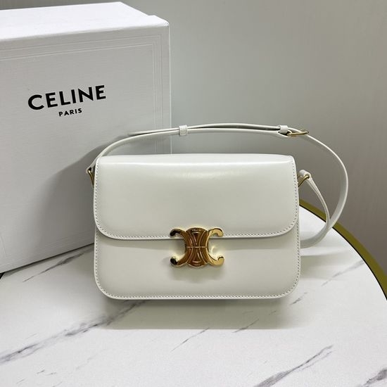 Celine Triomphe Leather Shoulder Bag 187363 White