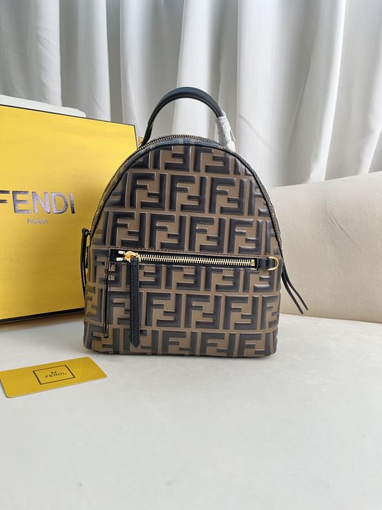 Fendi Small Backpack FF Logo Embossed Leather