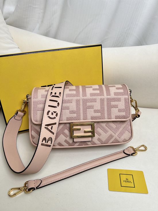 Fendi Baguette Embroidered Canvas Shoulder Bag 5015