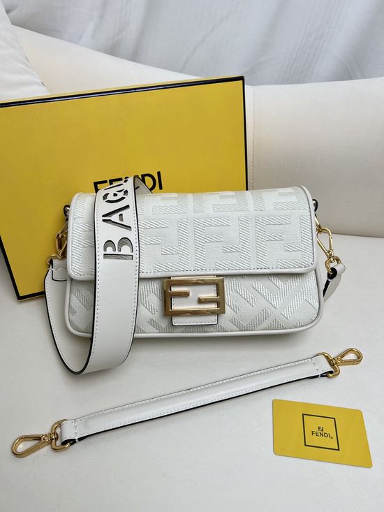 Fendi Baguette Embroidered Canvas Shoulder Bag 5015