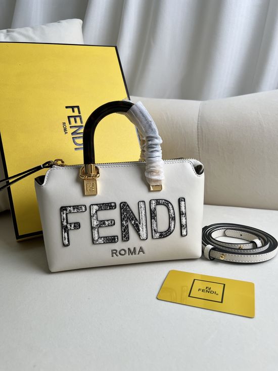 Fendi By The Way Mini White Snakeskin Handbag 8BS067