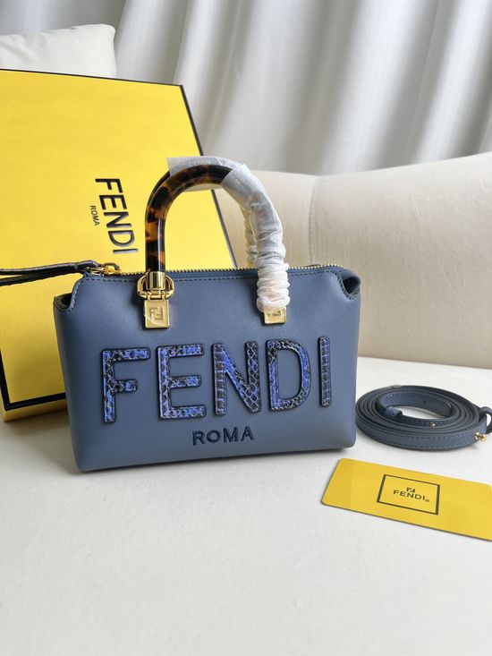Fendi By The Way Mini Blue Snakeskin Handbag 8BS067