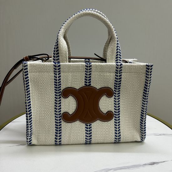 Celine Fabric Tote Bag 199162 Wool Blue Stripe