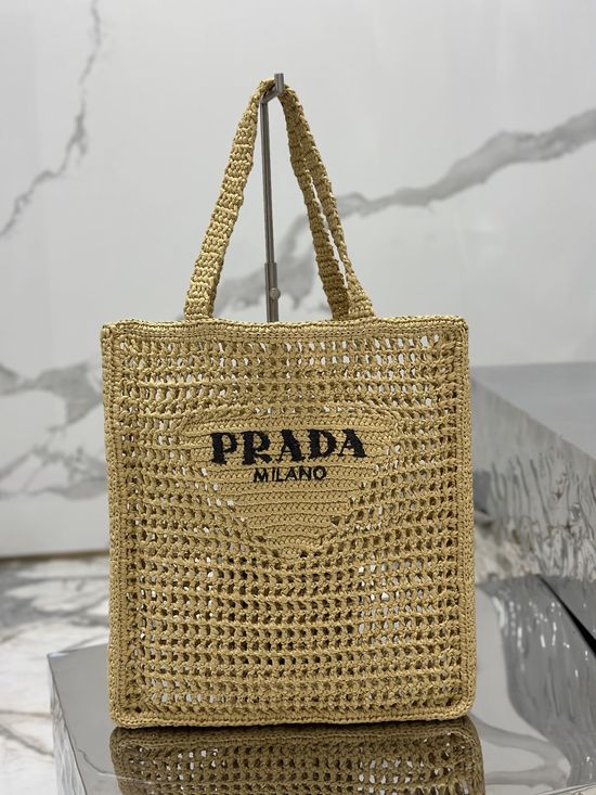 Prada Raffia Woven Structured Tote Bag 1BG393