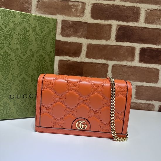 Gucci Orange Leather Chain Bag with Embroidered G 723787