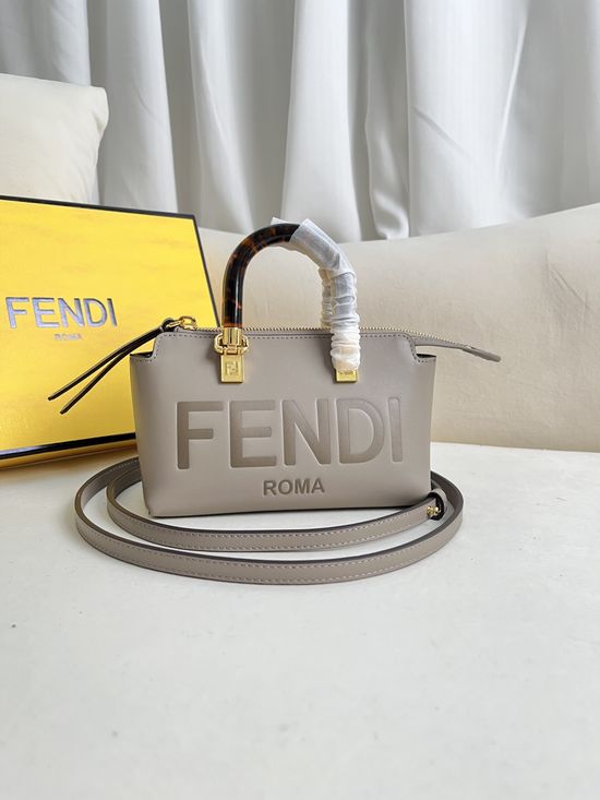 Fendi By The Way Mini Grey Leather Boston Bag 8BS067