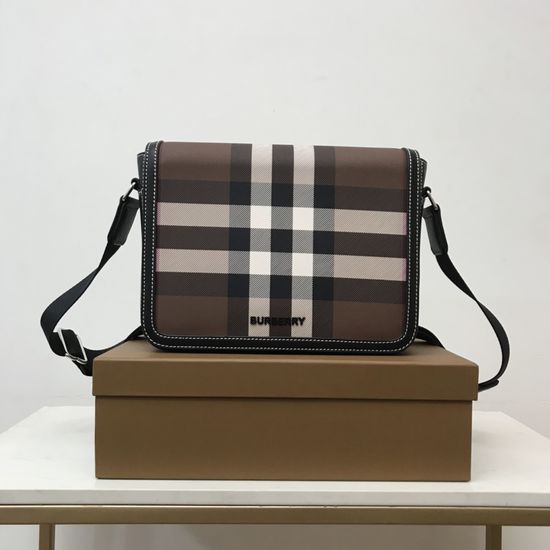 Burberry Check Trimmed Leather Flap Tote 80721731