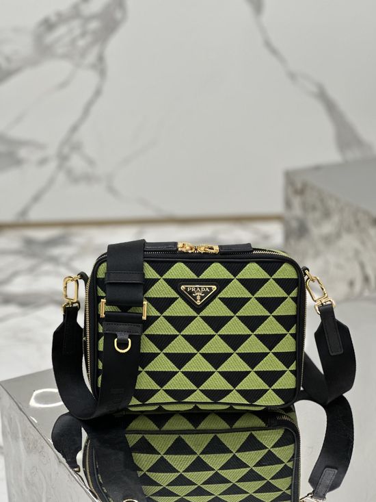 Prada Embroidered Fabric Messenger Bag Adjustable Strap 2VH069