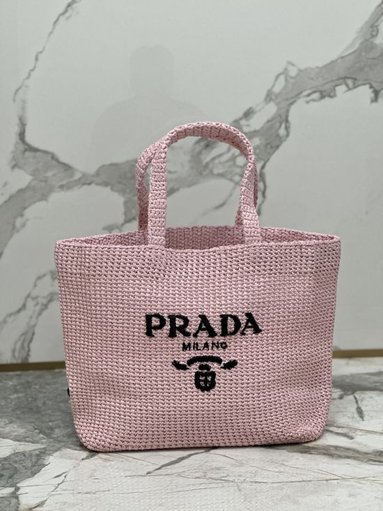 Prada Woven Tote Bag with Embroidered Logo 1BG392