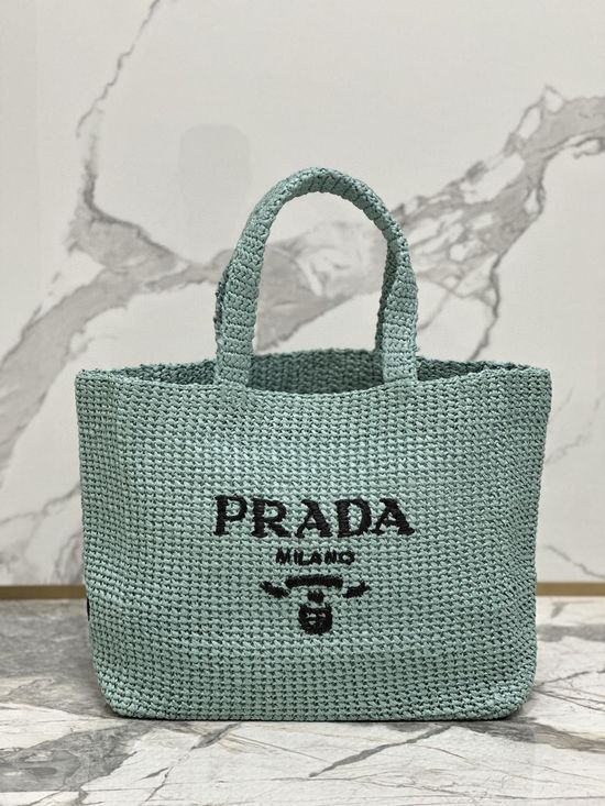 Prada Woven Tote Bag with Embroidered Logo 1BG392